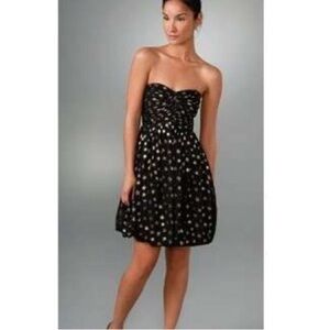 Shoshanna Silk Black Gold Metallic Star Print Bubble Strapless Dress Sz 0 Prom